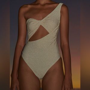 Baobab Cristal metallic gold white one piece bathing suit sz Small NWT